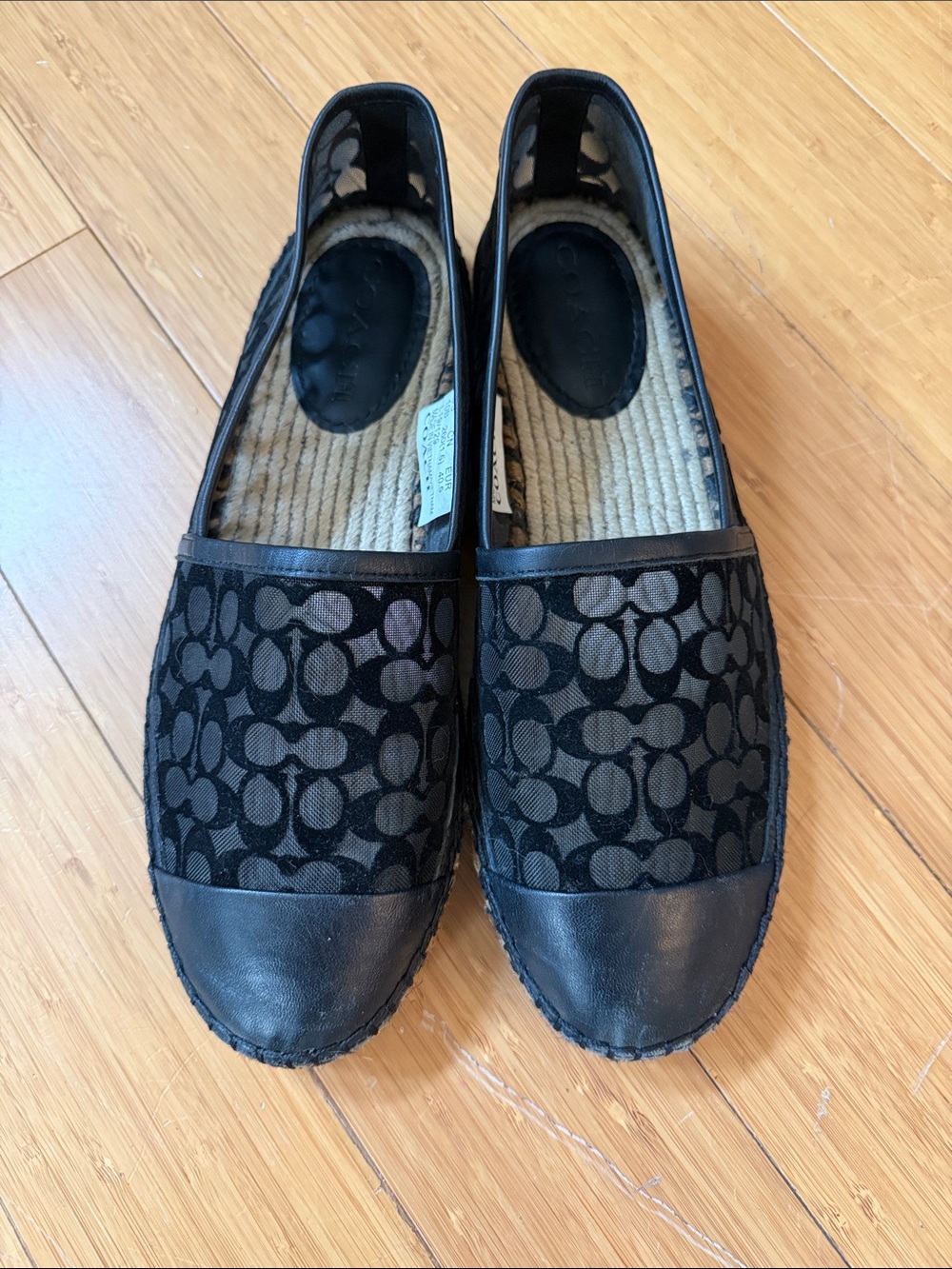 Coach Black Signature Mesh and Leather Slip-On Espadrilles